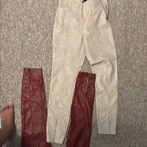 Zara Beige and Red Women's leather pants only worn once